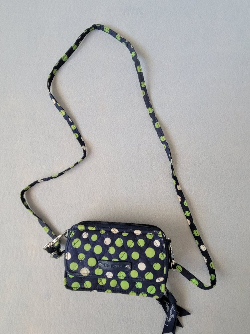Vera Bradley Quilted Crossbody Wallet Purse Navy Green Lucky Dot Vintage Y2K